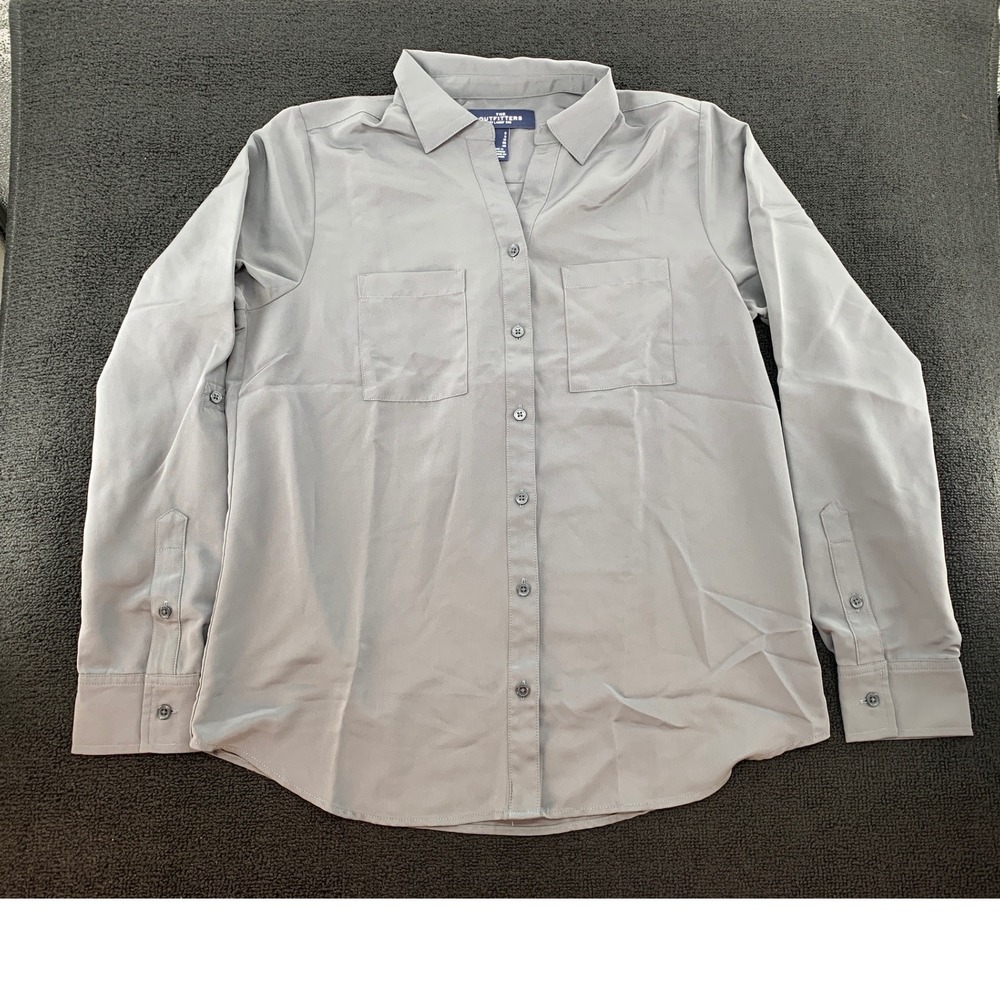 The Outfitters by Lands‎ End Gray Button Up Long Sleeve Shirt Size 8